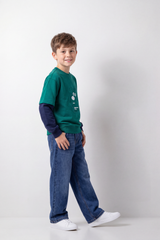Boy's Tomato Store Winter Layered Fleece Sweatshirt Contrast Sleeve Design Character Graphic Oversize