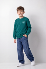 Boy's Tomato Store Winter Soft Fleece Sweatshirt Round Neck Long Sleeve Minimal Chest Emblem Slim Fit