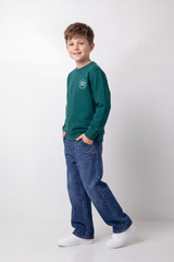 Boy's Tomato Store Winter Soft Fleece Sweatshirt Round Neck Long Sleeve Minimal Chest Emblem Slim Fit