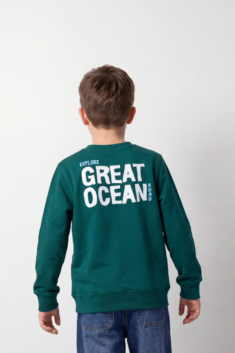 Boy's Tomato Store Winter Soft Fleece Sweatshirt Round Neck Long Sleeve Minimal Chest Emblem Slim Fit