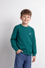 Boy's Tomato Store Winter Soft Fleece Sweatshirt Round Neck Long Sleeve Minimal Chest Emblem Slim Fit