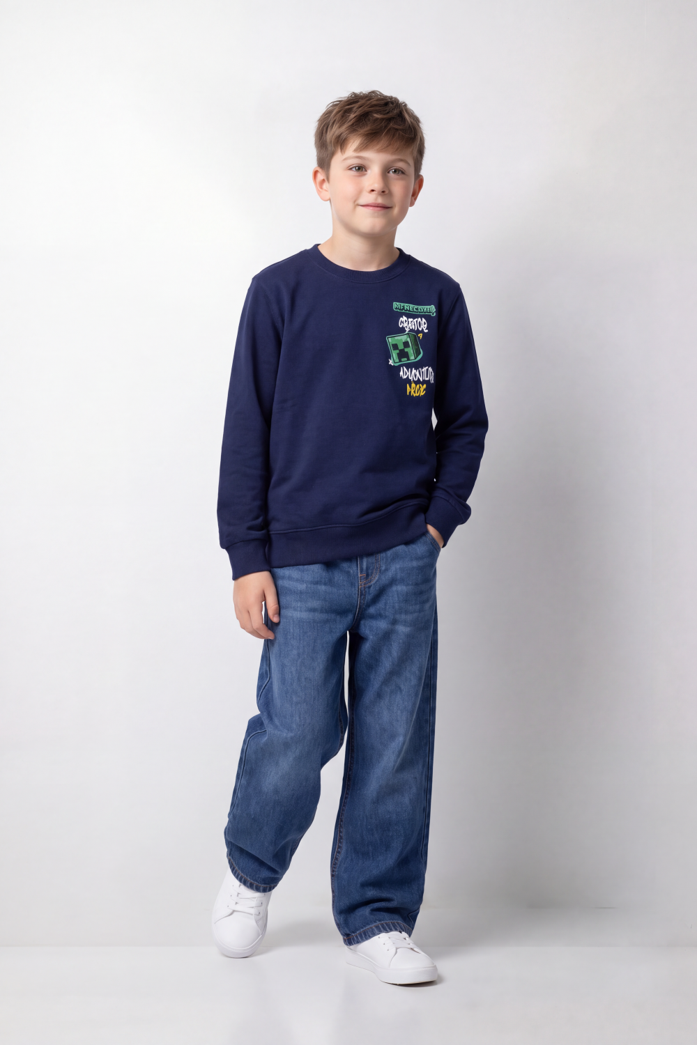 Boy's Tomato Store Winter Fleece Sweatshirt Round Neck Long Sleeve Pixel Game Front And Back Graphics Slim Fit