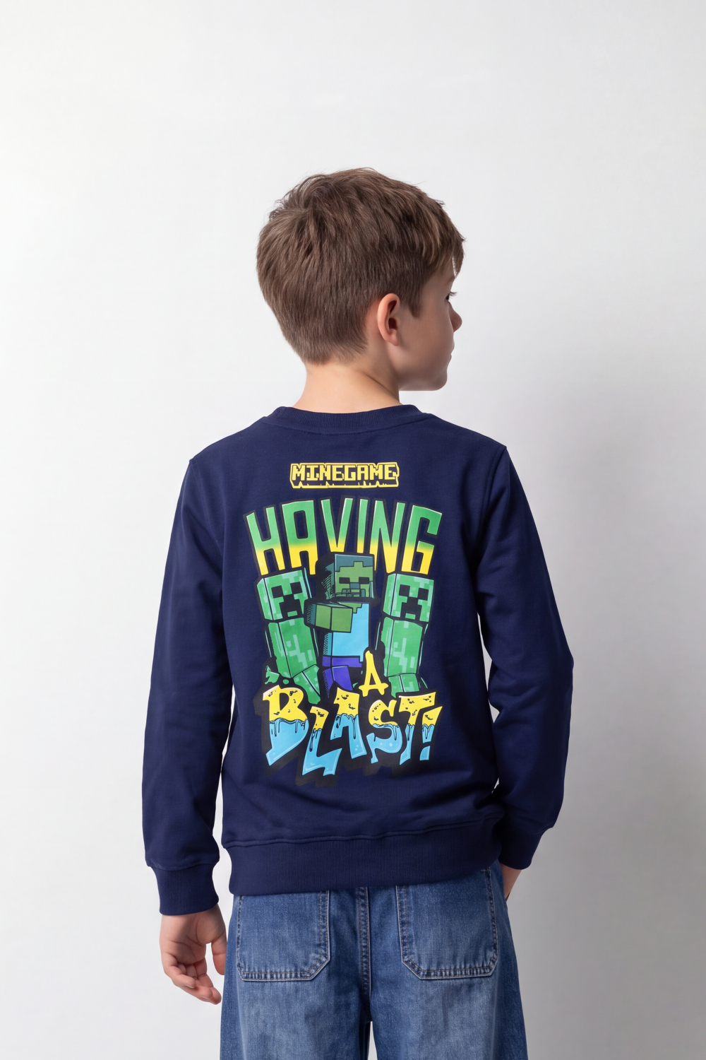 Boy's Tomato Store Winter Fleece Sweatshirt Round Neck Long Sleeve Pixel Game Front And Back Graphics Slim Fit