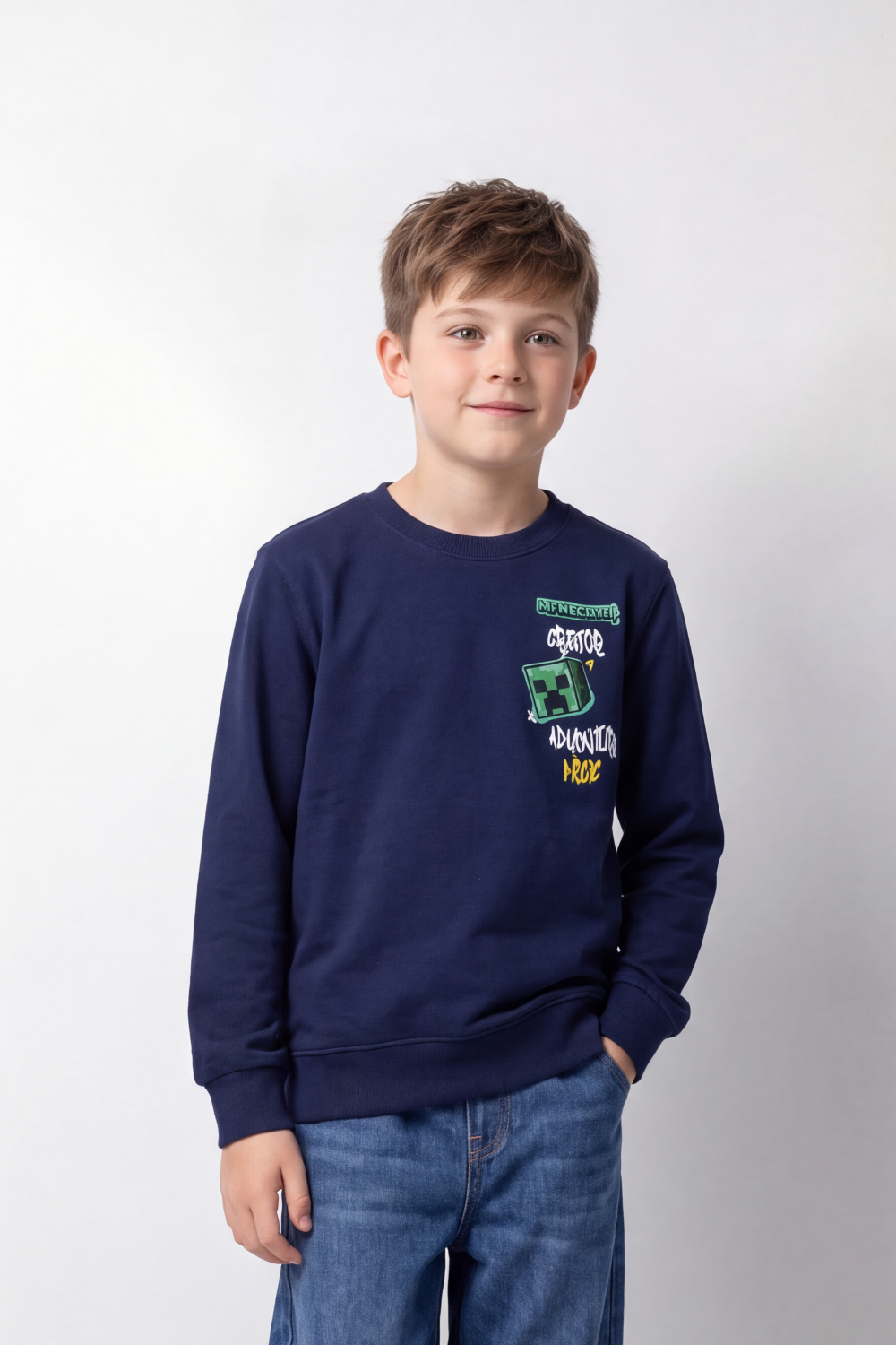 Boy's Tomato Store Winter Fleece Sweatshirt Round Neck Long Sleeve Pixel Game Front And Back Graphics Slim Fit