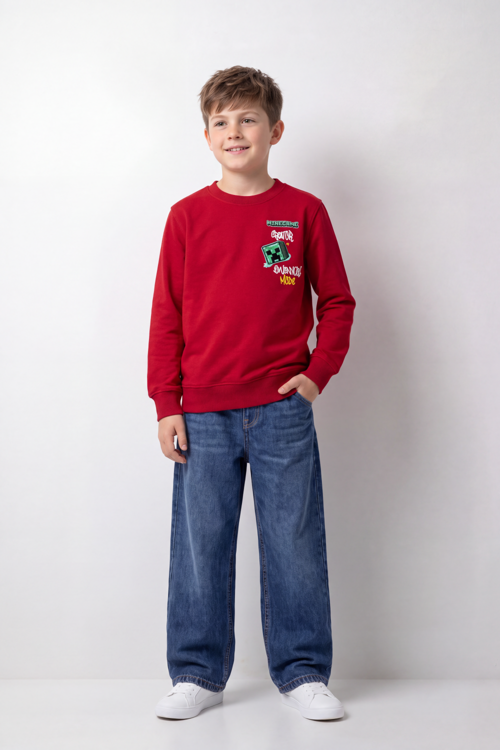 Boy's Tomato Store Winter Fleece Sweatshirt Round Neck Long Sleeve Pixel Game Front And Back Graphics Slim Fit
