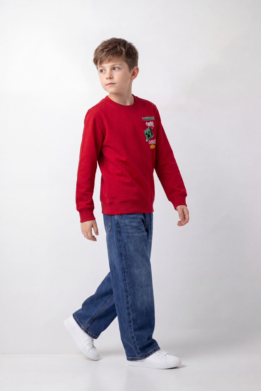 Boy's Tomato Store Winter Fleece Sweatshirt Round Neck Long Sleeve Pixel Game Front And Back Graphics Slim Fit