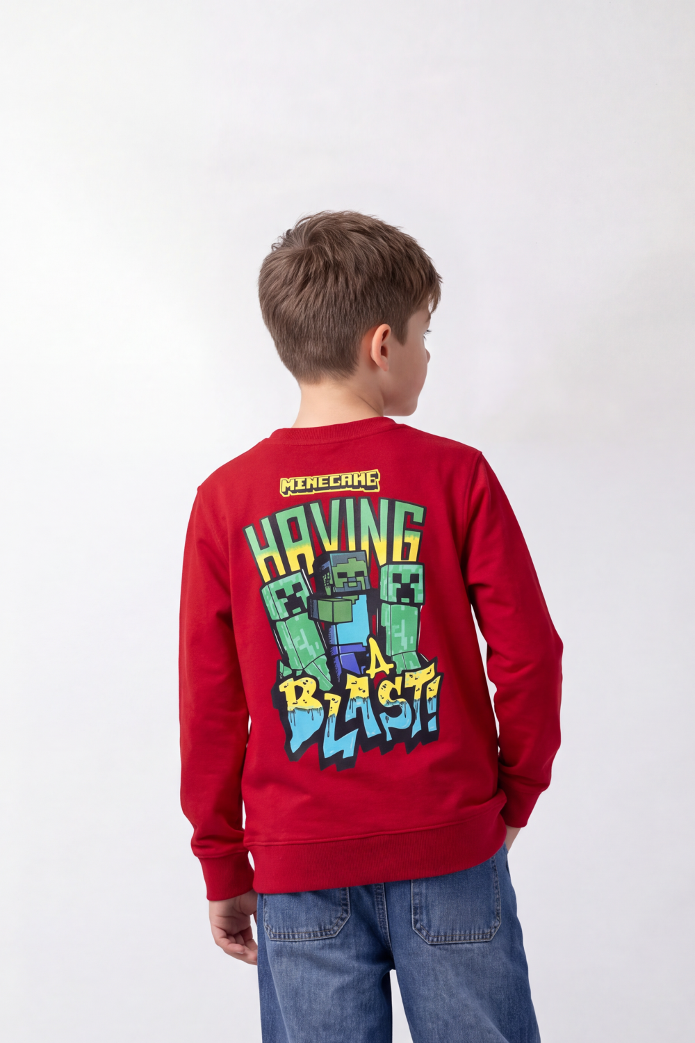 Boy's Tomato Store Winter Fleece Sweatshirt Round Neck Long Sleeve Pixel Game Front And Back Graphics Slim Fit