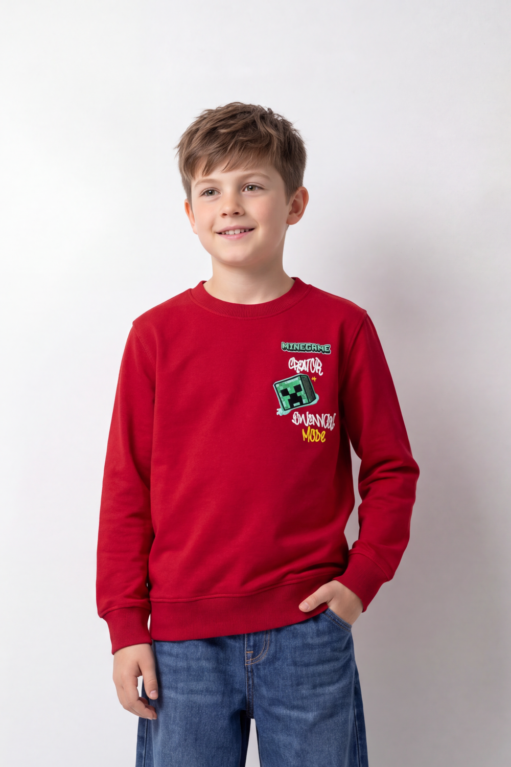 Boy's Tomato Store Winter Fleece Sweatshirt Round Neck Long Sleeve Pixel Game Front And Back Graphics Slim Fit