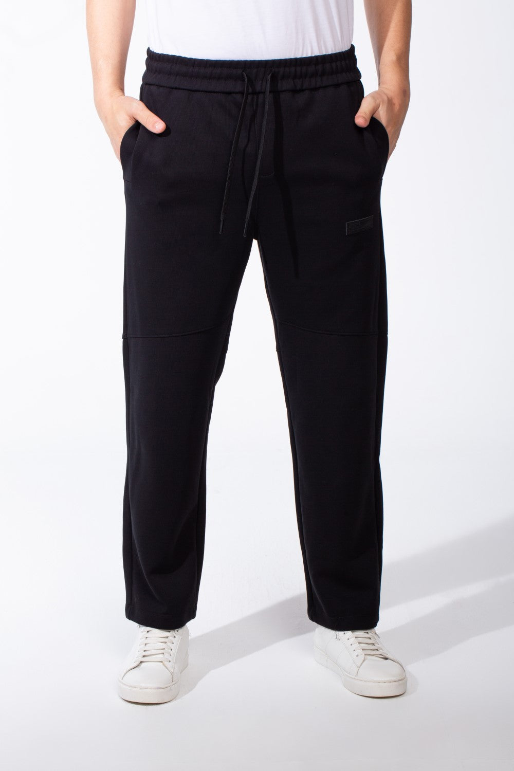 Men's Elasticated Waistband Rubberized Black Logo Patch Sweatpants