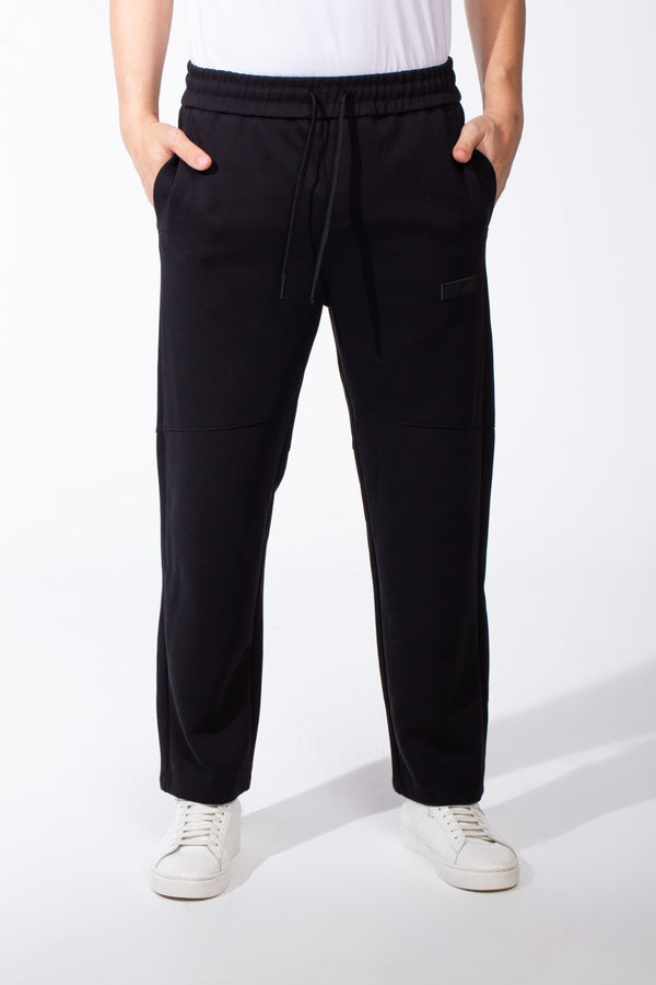 Men's Elasticated Waistband Rubberized Black Logo Patch Sweatpants