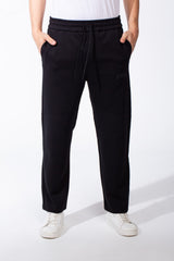 Men's Elasticated Waistband Rubberized Black Logo Patch Sweatpants