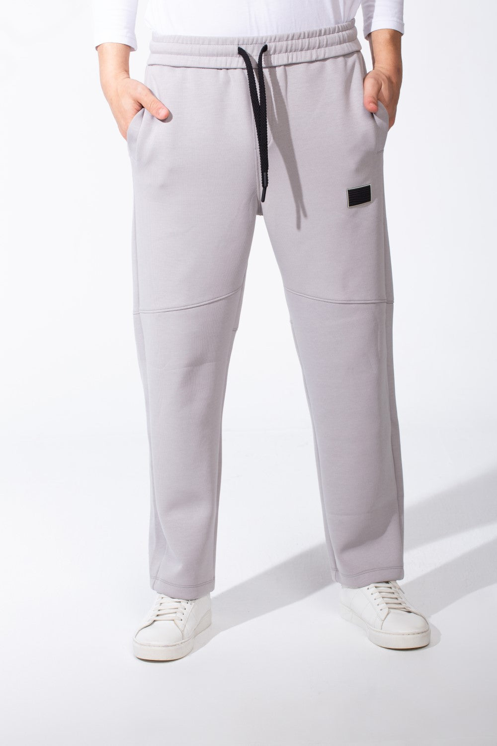 Men's Elasticated Waistband Rubberized Black Logo Patch Sweatpants