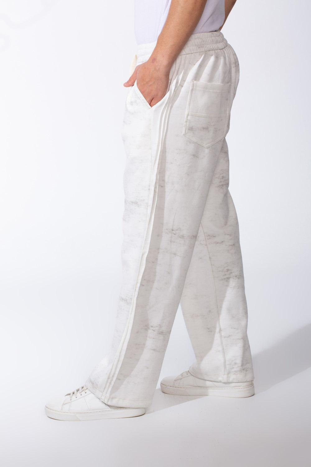 Men's Elasticated Waistband With Marble All-Over Pattern Contrast Drawstring Wide Leg Sweatpants