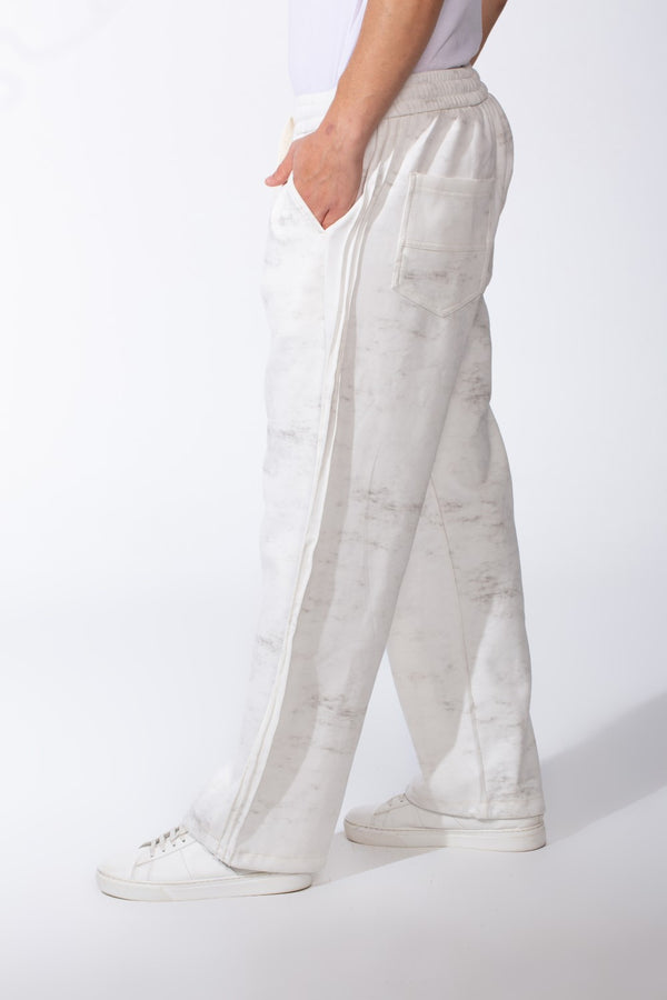 Men's Elasticated Waistband With Marble All-Over Pattern Contrast Drawstring Wide Leg Sweatpants
