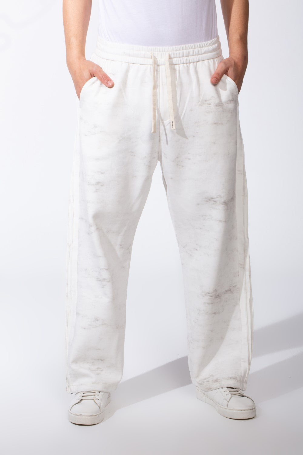 Men's Elasticated Waistband With Marble All-Over Pattern Contrast Drawstring Wide Leg Sweatpants