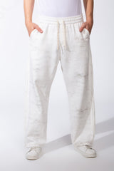 Men's Elasticated Waistband With Marble All-Over Pattern Contrast Drawstring Wide Leg Sweatpants