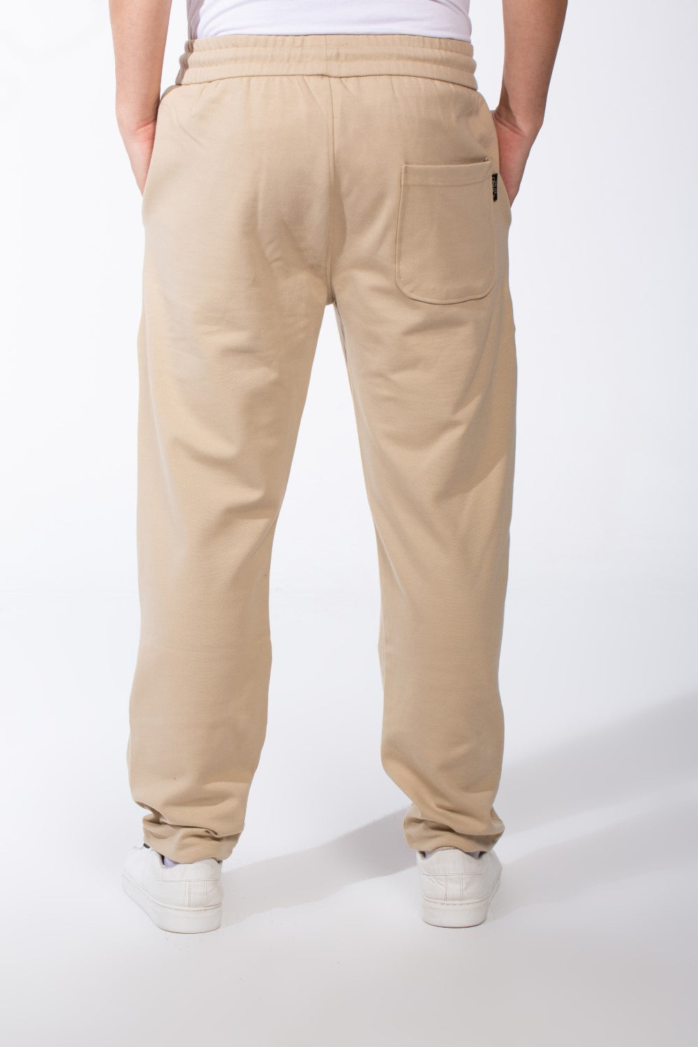 Men's Elasticated Waistband Flat Black Cotton Drawstrings Wide-Leg Sweatpants