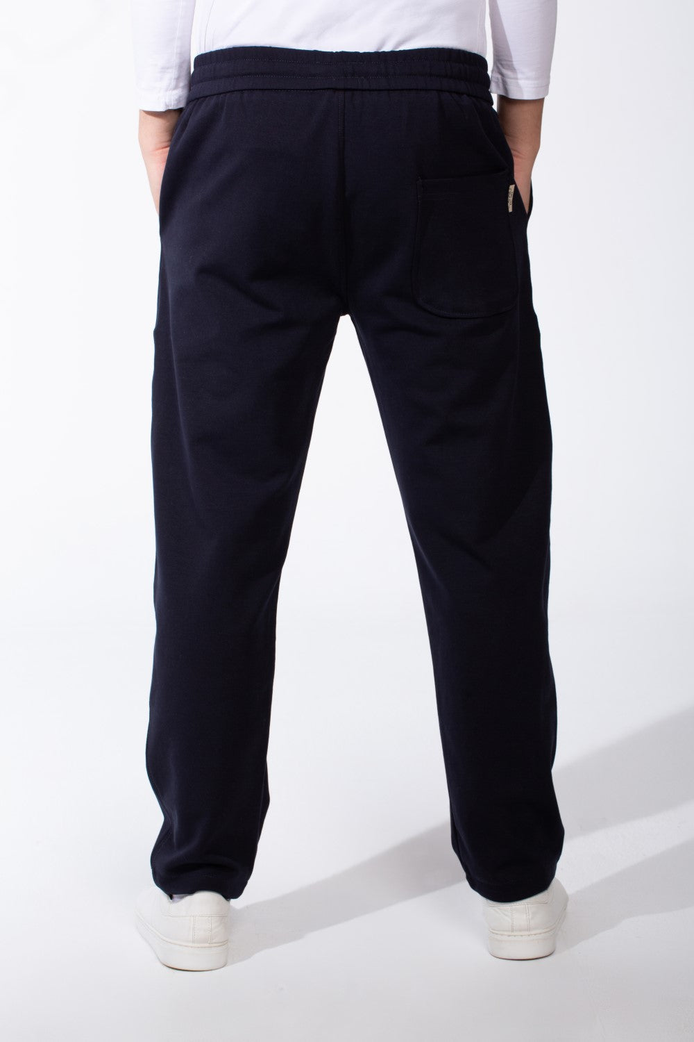 Men's Elasticated Waistband Flat Black Cotton Drawstrings Wide-Leg Sweatpants