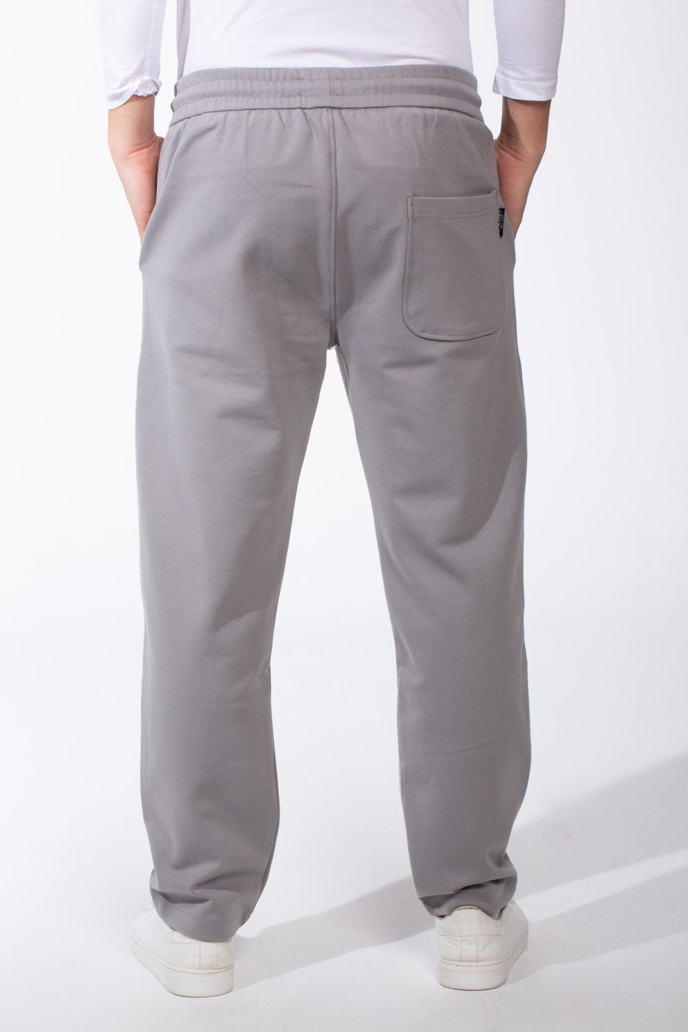 Men's Elasticated Waistband Flat Black Cotton Drawstrings Wide-Leg Sweatpants