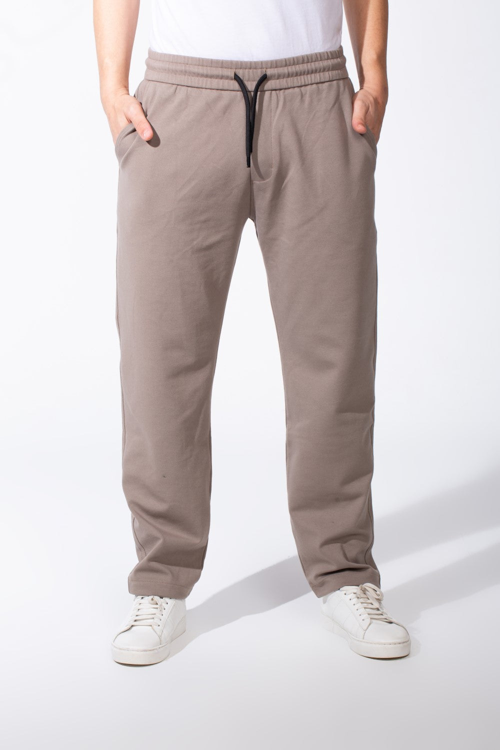 Men's Elasticated Waistband Flat Black Cotton Drawstrings Wide-Leg Sweatpants