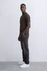 Men’s Tomato Store Textured Panel T-Shirt Mixed Knit Surface Asymmetric Contrast Detail