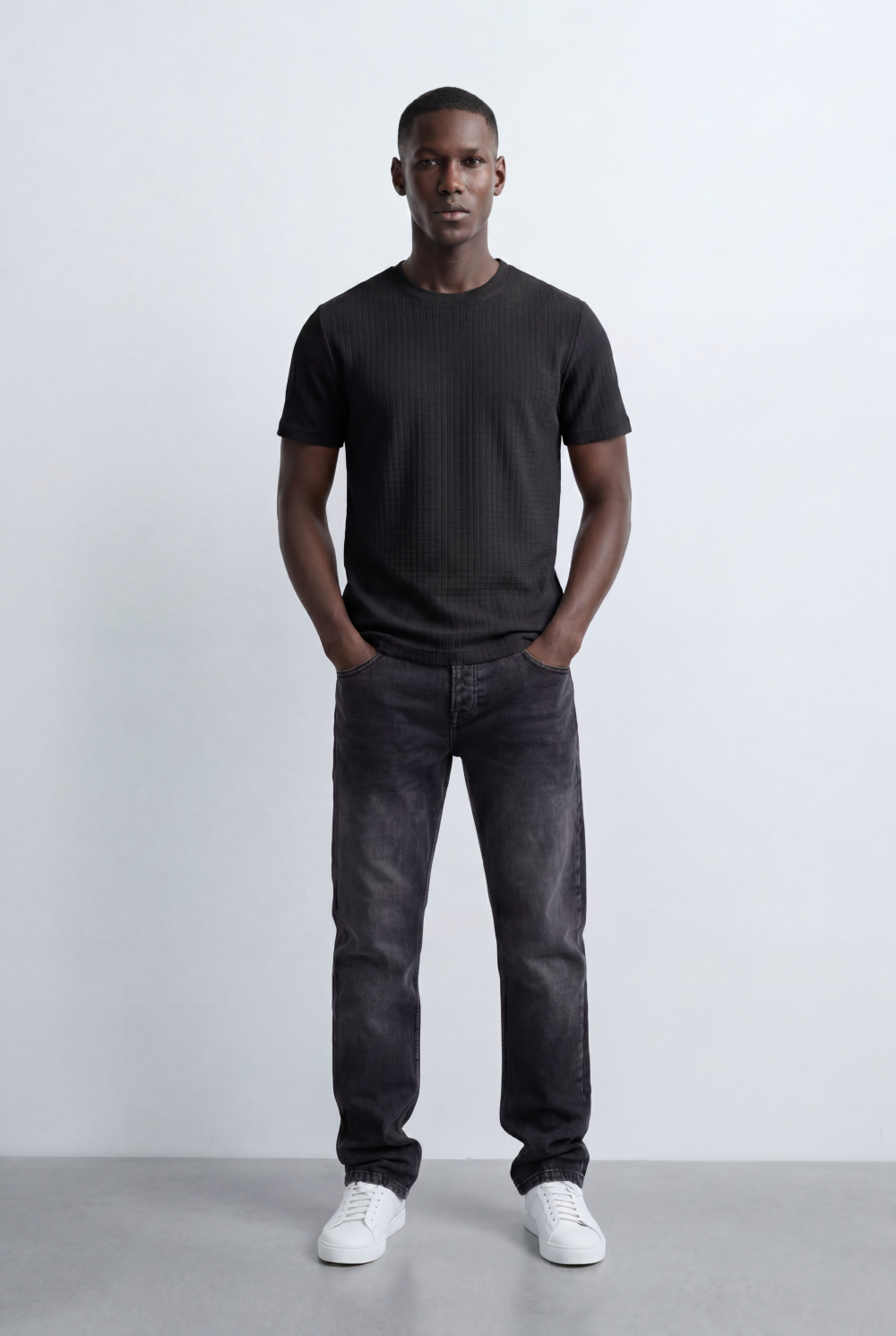 Men’s Tomato Store Structured Knit T-Shirt Grid Texture Surface Slim Fit