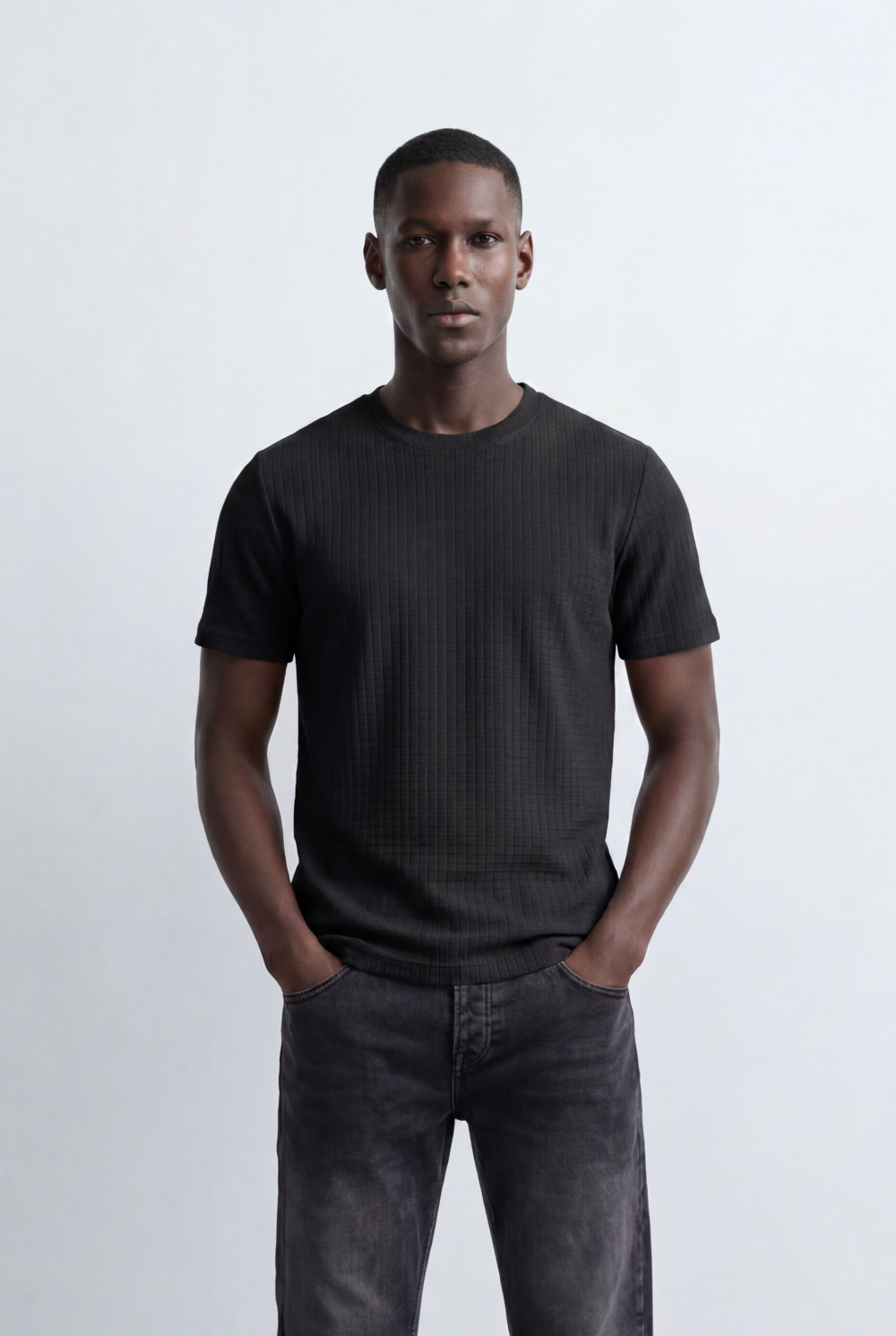 Men’s Tomato Store Structured Knit T-Shirt Grid Texture Surface Slim Fit