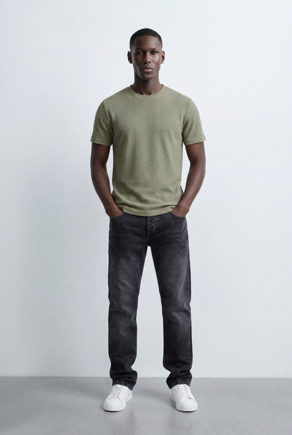 Men’s Tomato Store Structured Knit T-Shirt Grid Texture Surface Slim Fit