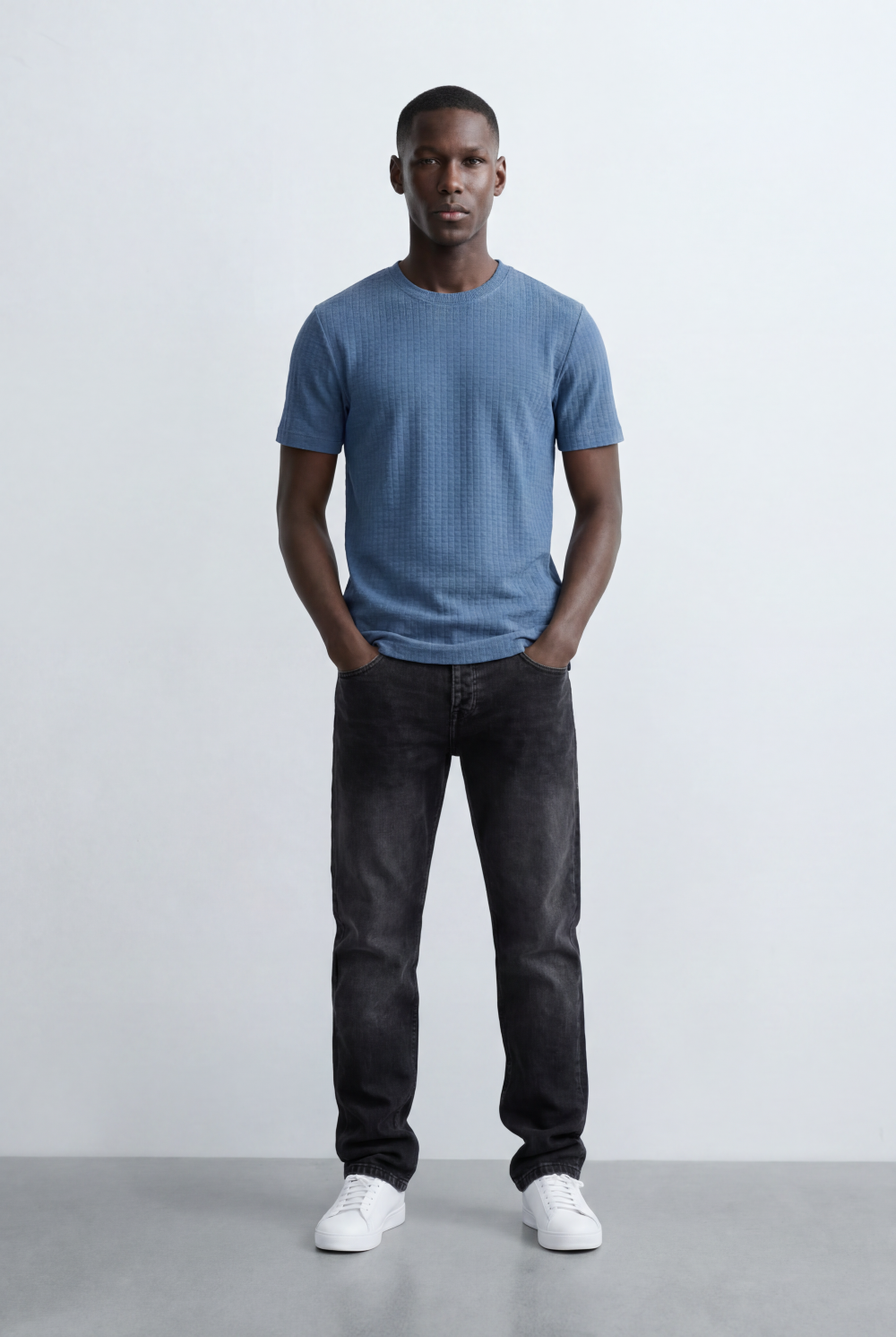 Men’s Tomato Store Structured Knit T-Shirt Grid Texture Surface Slim Fit