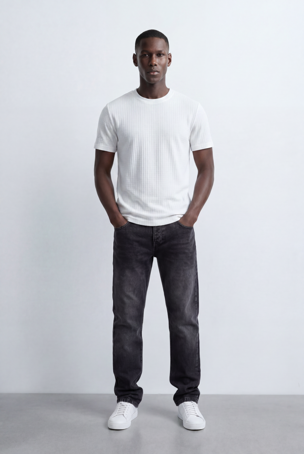 Men’s Tomato Store Structured Knit T-Shirt Grid Texture Surface Slim Fit