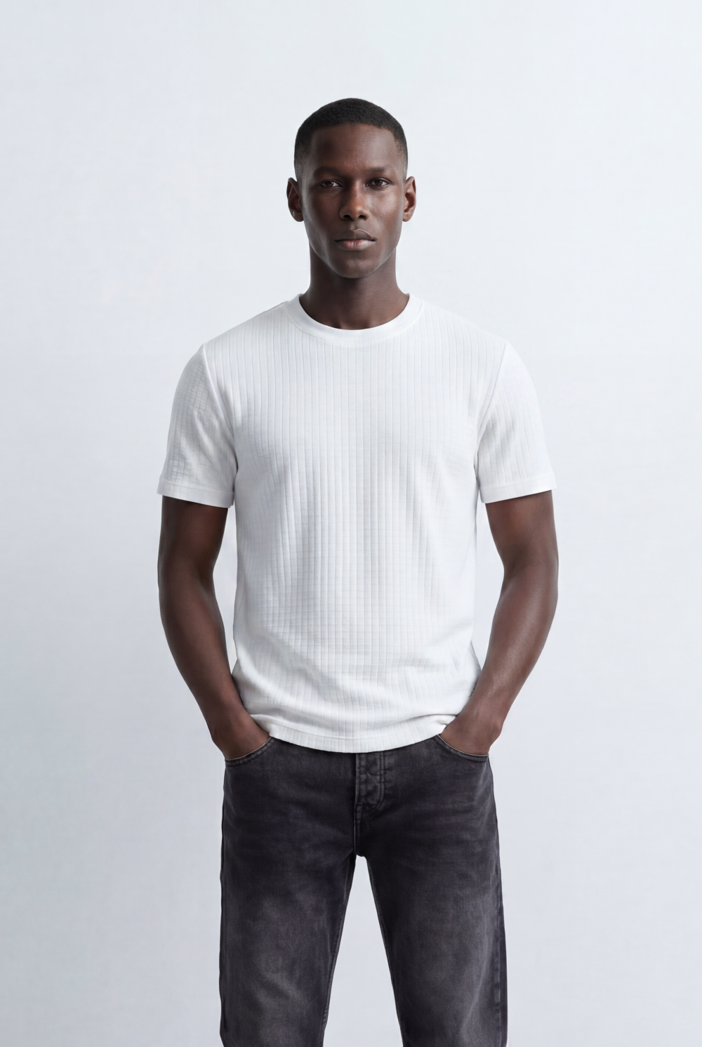 Men’s Tomato Store Structured Knit T-Shirt Grid Texture Surface Slim Fit