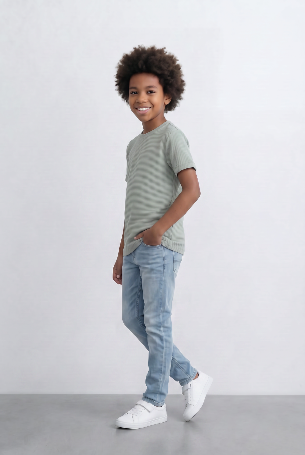 Boy's Slim Fit Basic T-Shirt Premium Ribbed Textured Fabric Smart Casual Style Tomato Store
