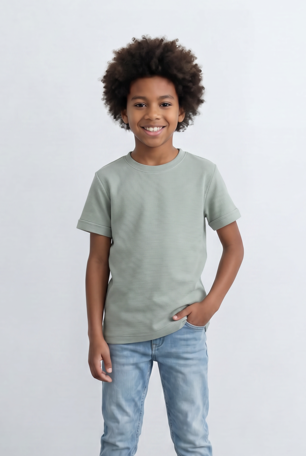Boy's Slim Fit Basic T-Shirt Premium Ribbed Textured Fabric Smart Casual Style Tomato Store
