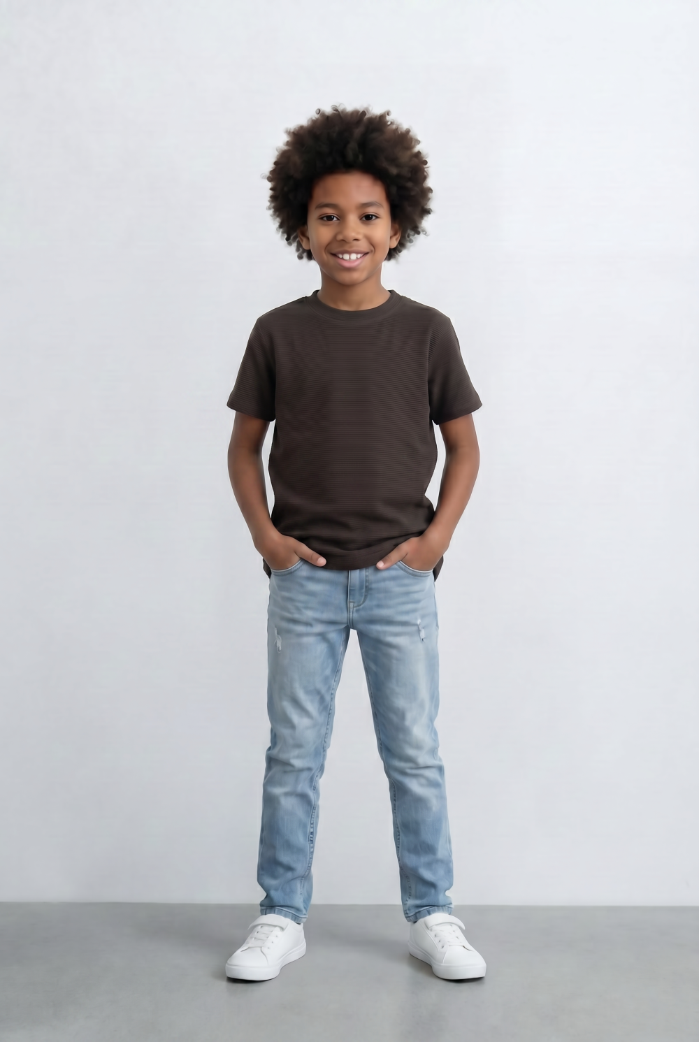 Boy's Slim Fit Basic T-Shirt Premium Ribbed Textured Fabric Smart Casual Style Tomato Store
