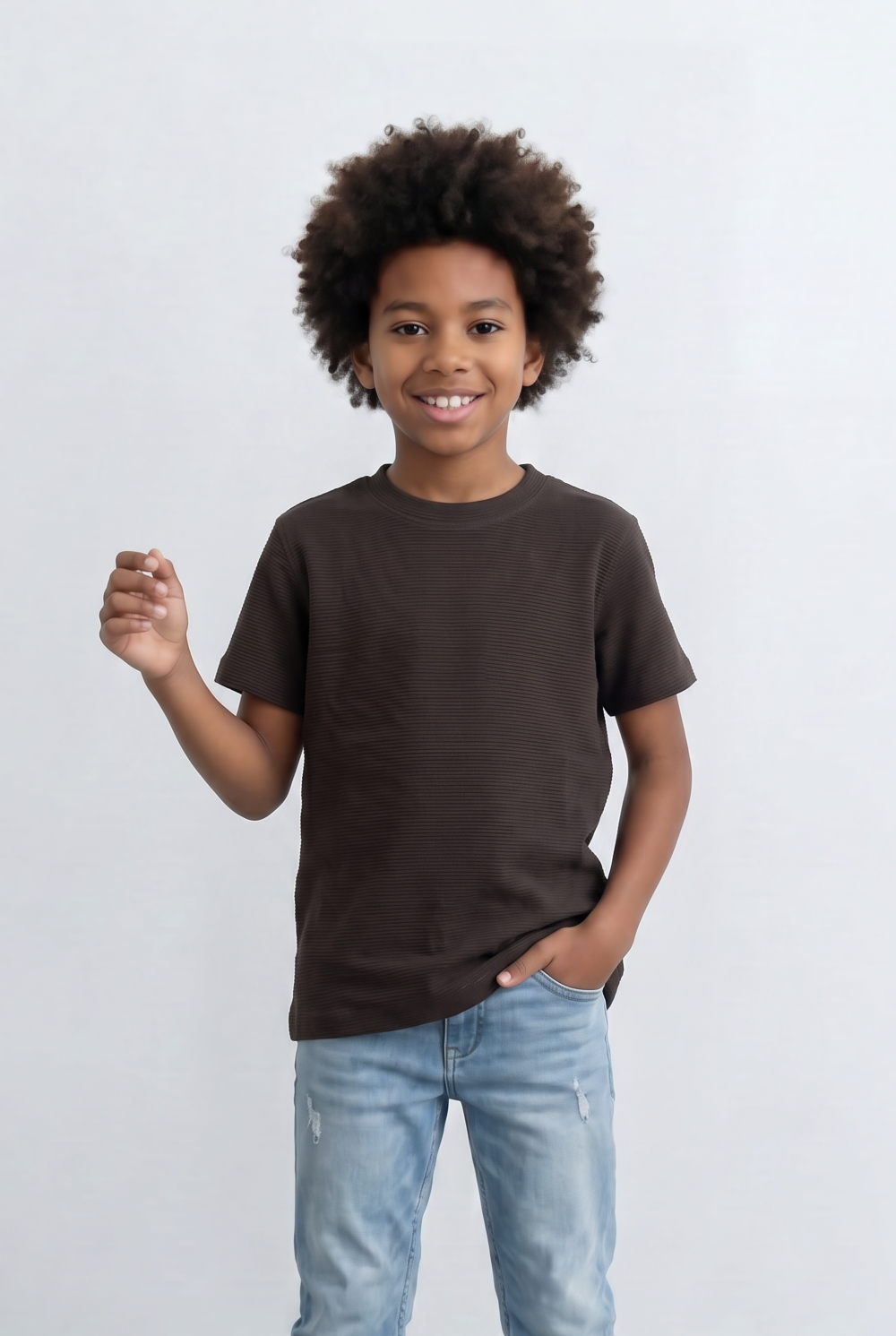 Boy's Slim Fit Basic T-Shirt Premium Ribbed Textured Fabric Smart Casual Style Tomato Store