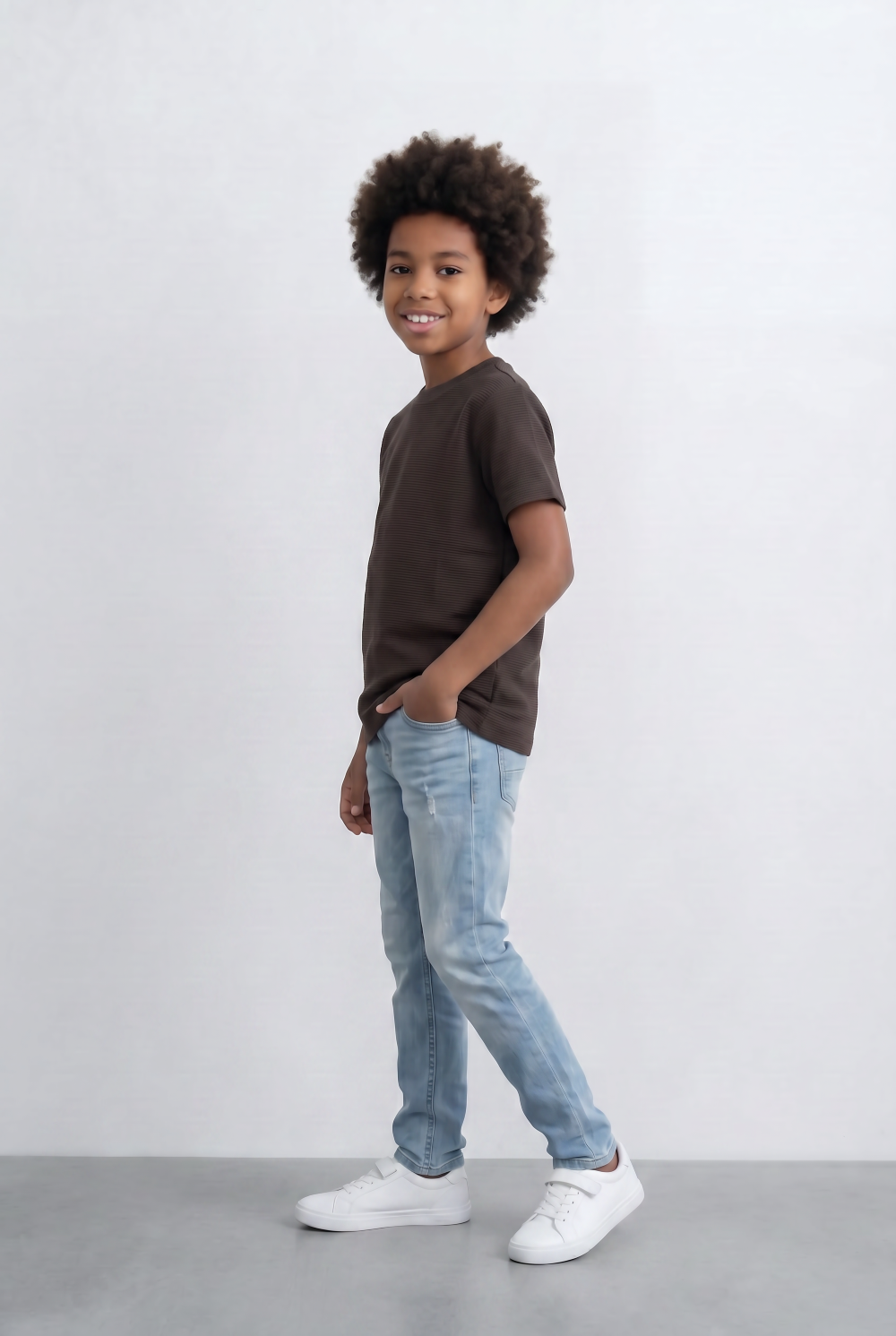Boy's Slim Fit Basic T-Shirt Premium Ribbed Textured Fabric Smart Casual Style Tomato Store