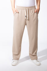 Men's Elastic Waistband Deep Side Pockets Breathable Cotton-Blend Fabric Wide-Leg Sweatpants