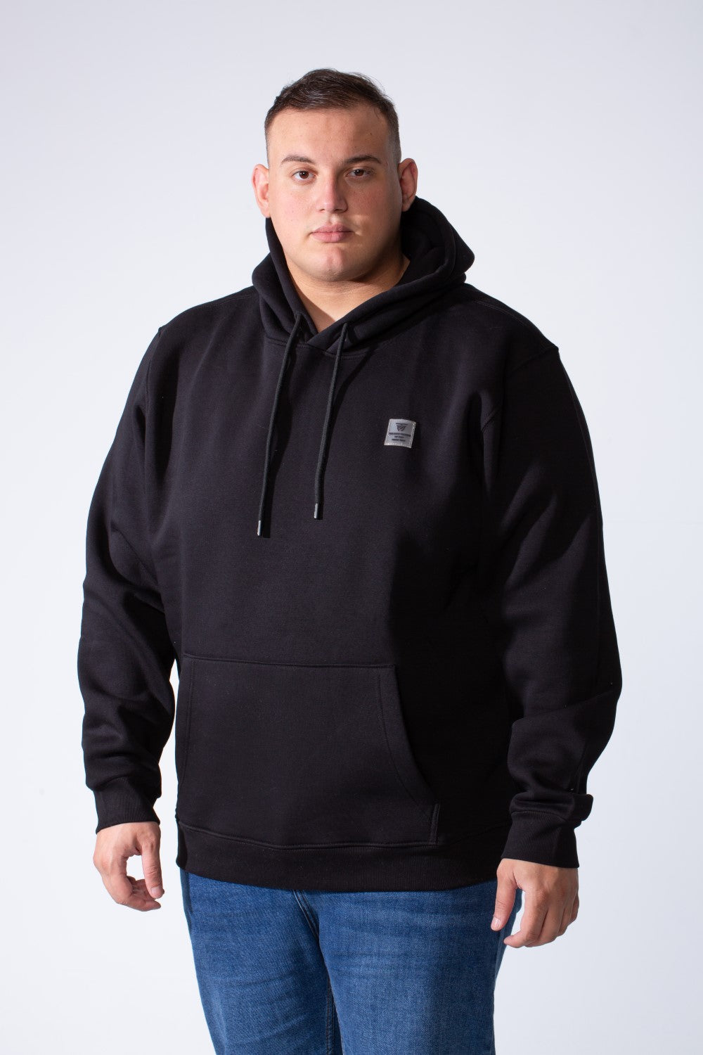 Men's Long Sleeves With Ribbed Cuffs Front Kangaroo Pockets Basic Big Size Hooded Melton Sweatshirt