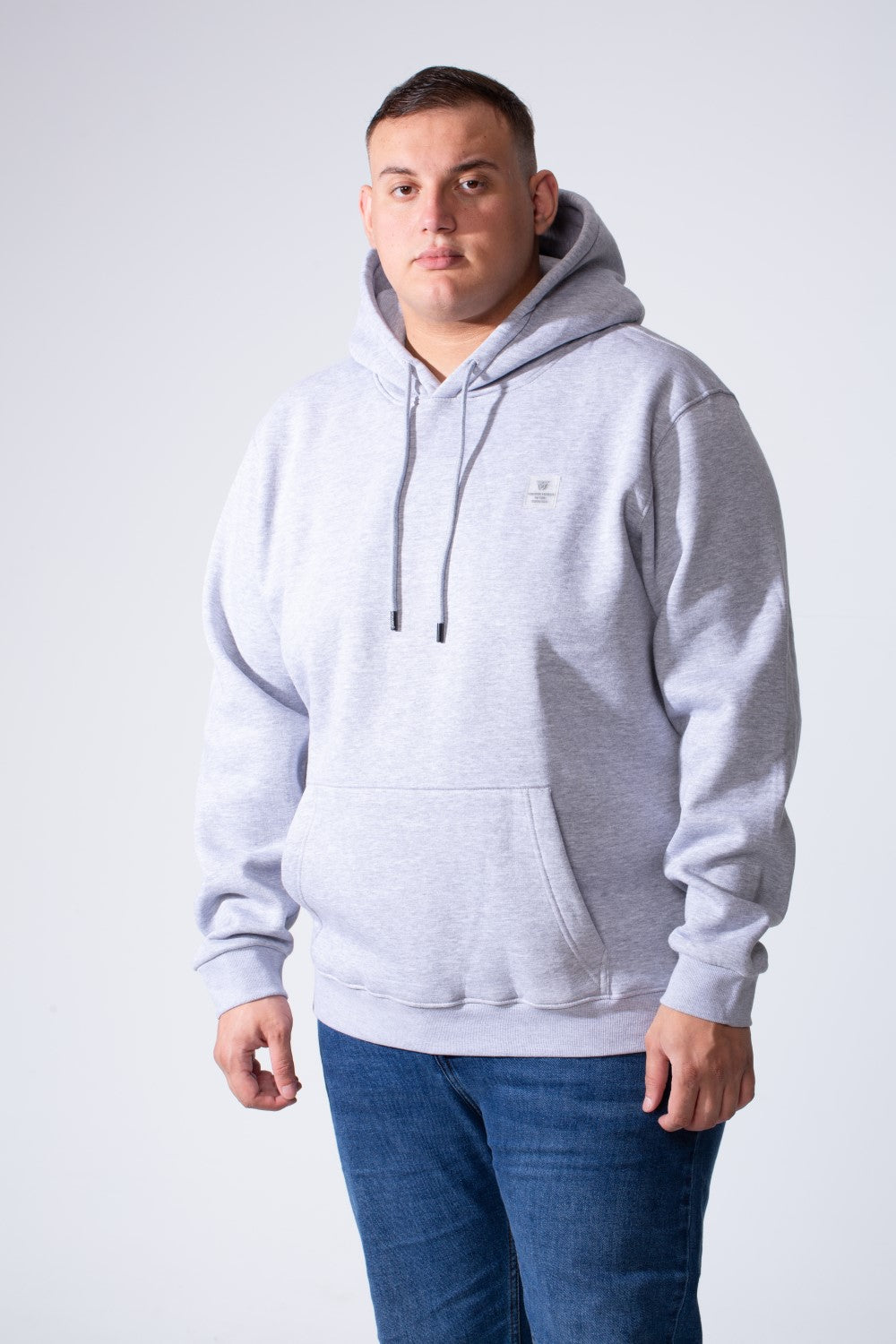 Men's Long Sleeves With Ribbed Cuffs Front Kangaroo Pockets Basic Big Size Hooded Melton Sweatshirt