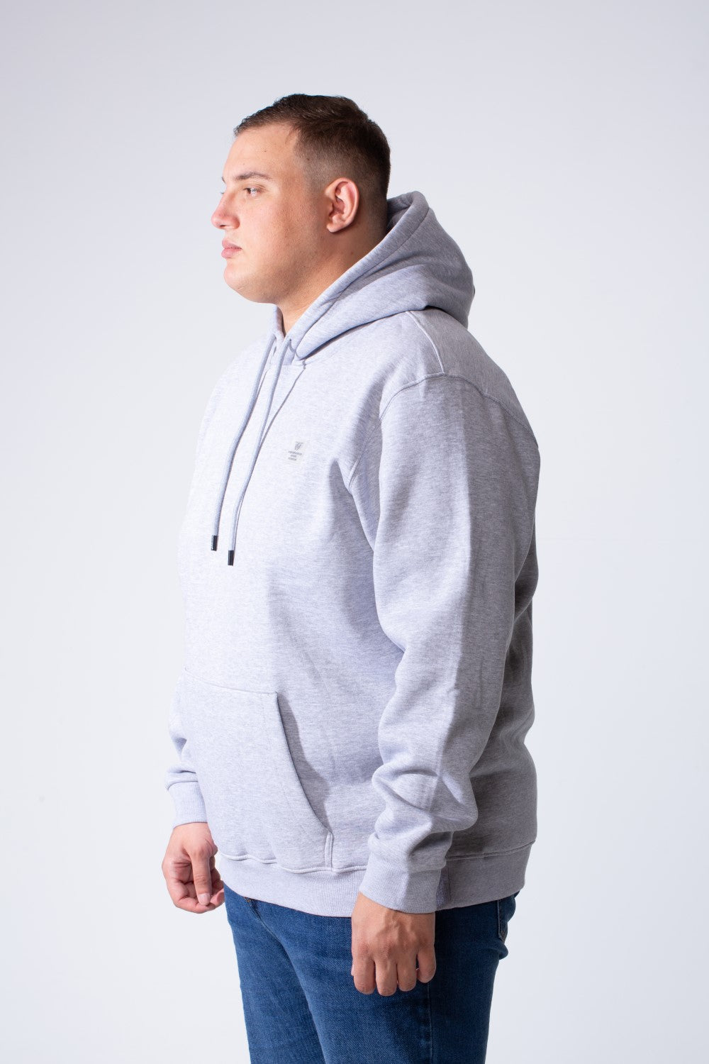Men's Long Sleeves With Ribbed Cuffs Front Kangaroo Pockets Basic Big Size Hooded Melton Sweatshirt