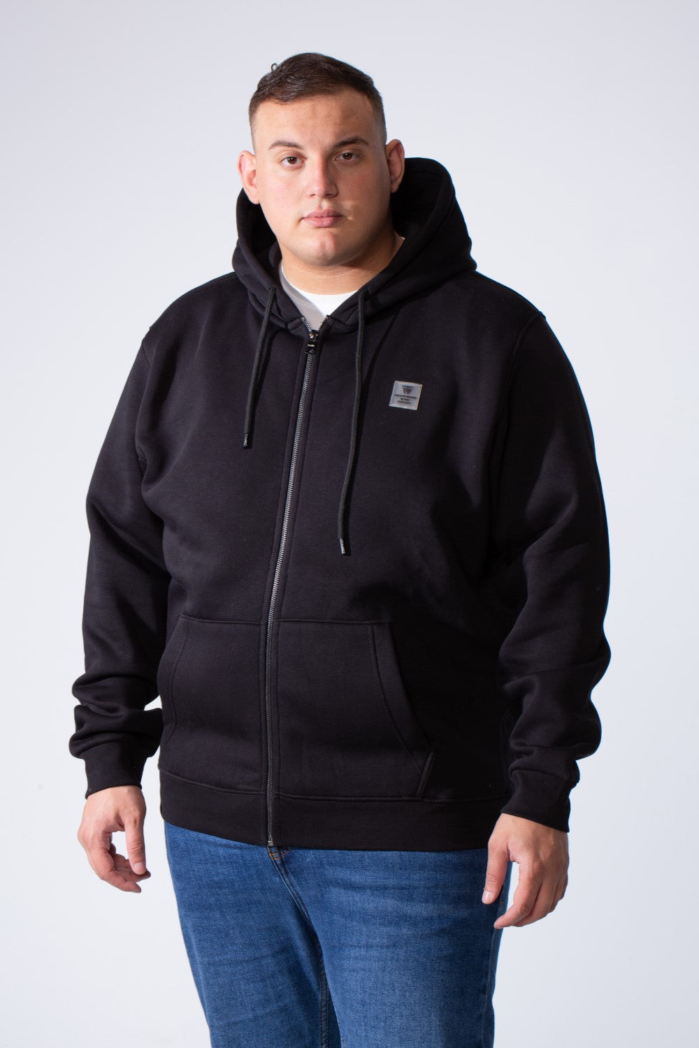 Men's Full-Zip Long Sleeve Side Pockets Basic Hooded Big Size Sweatshirt