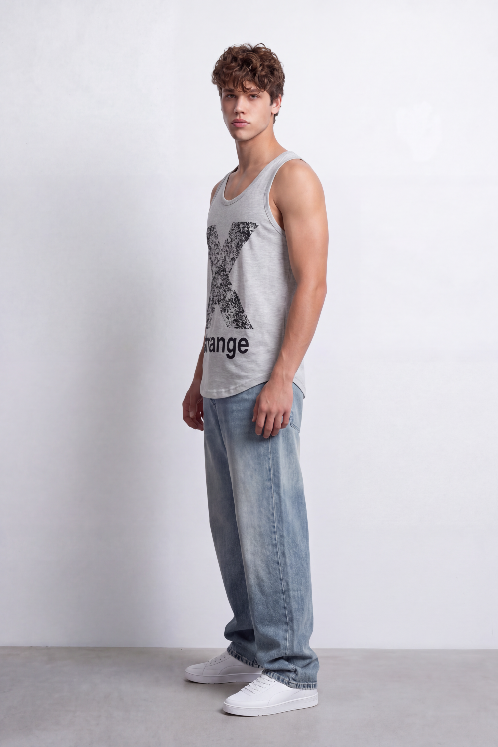 Men's Tomato Store Soft Slub Knit Tank Top Distressed X Graphic Strange Typography Scoop Neck