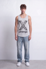 Men's Tomato Store Soft Slub Knit Tank Top Distressed X Graphic Strange Typography Scoop Neck