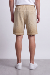 Men's Tomato Store Washed Twill Bermuda Shorts Distressed Rip Details Elastic Drawstring Waist Raw Hem