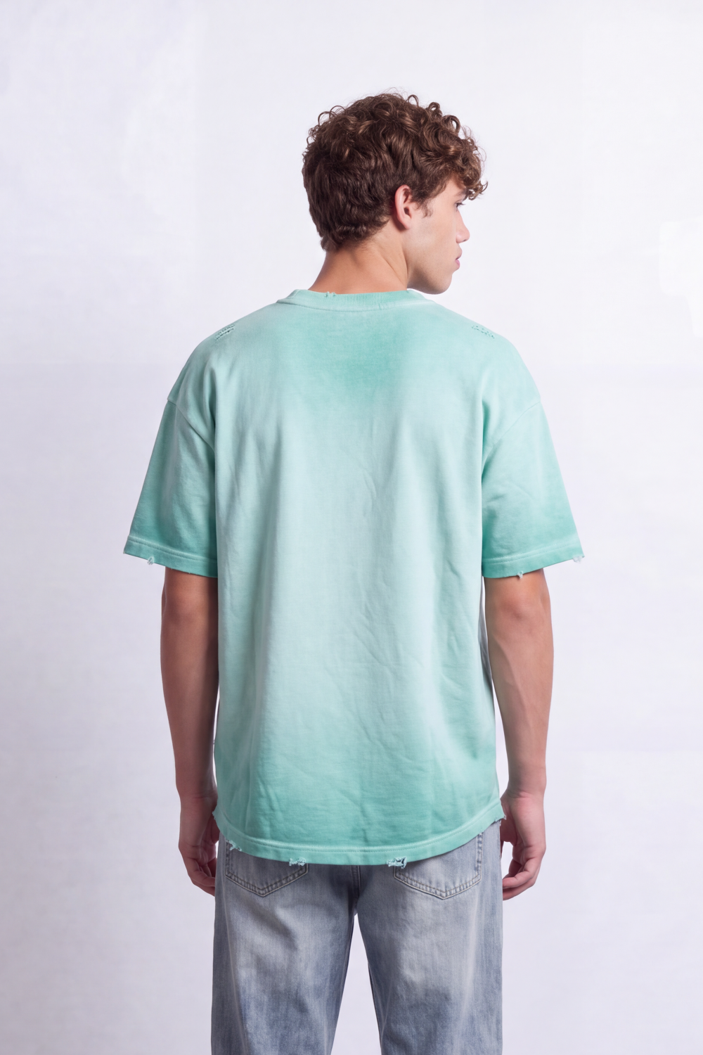 Men's Tomato StoreT-Shirt Distressed Rip Details Raw Edge Finish Drop Shoulder Oversized Fit