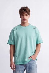 Men's Tomato StoreT-Shirt Distressed Rip Details Raw Edge Finish Drop Shoulder Oversized Fit
