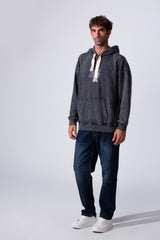 Men's Oversized Tomato Store Washed Hood Sweatshirt With Front Kangaroo Pocket And Back Text Print