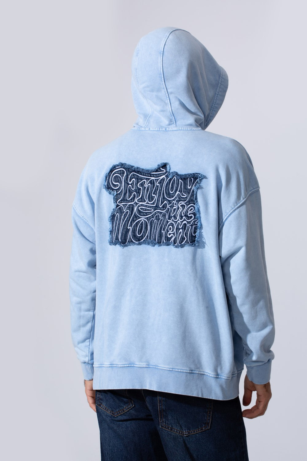 Men's Oversized Tomato Store Washed Hood Sweatshirt With Front Kangaroo Pocket And Back Text Print