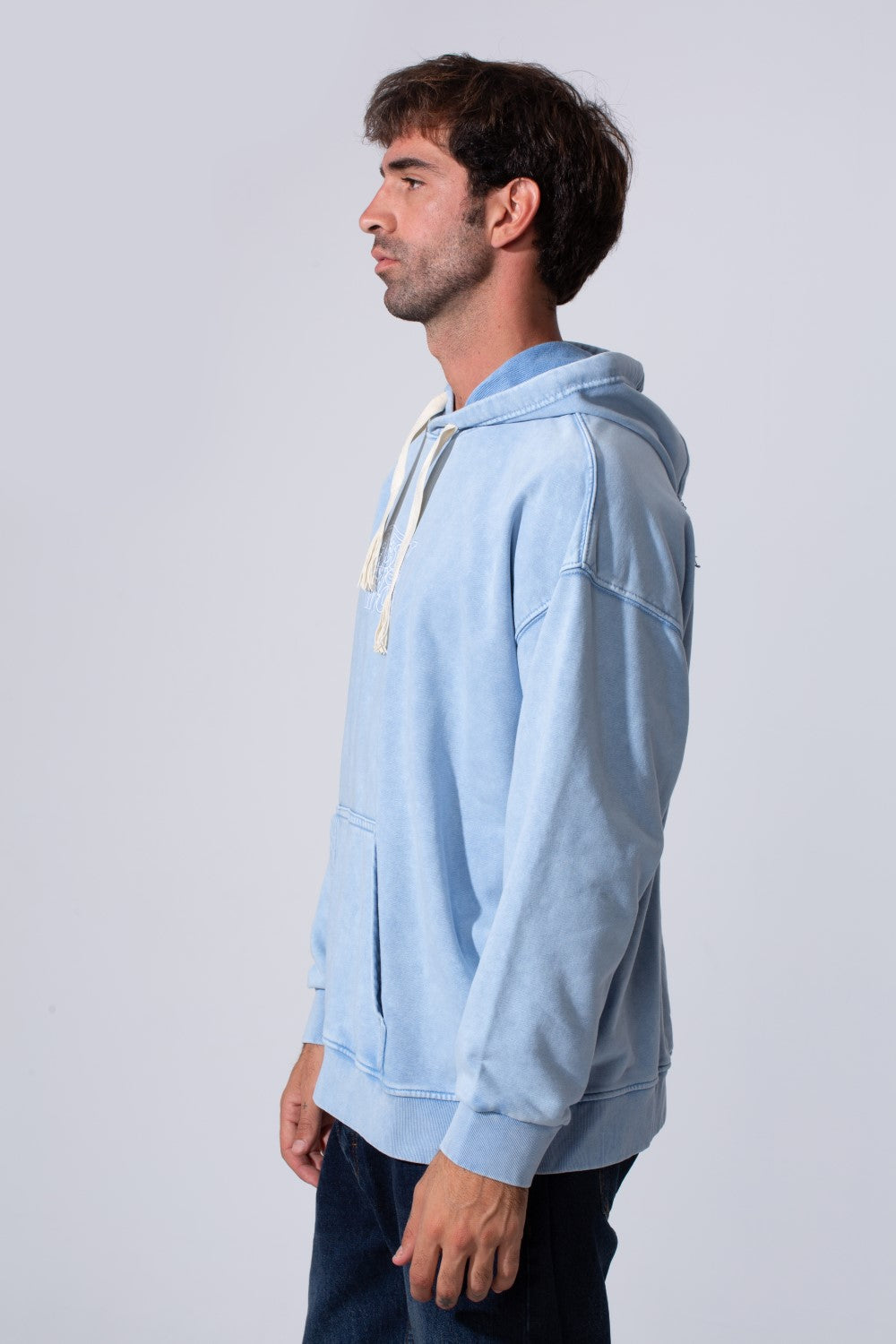 Men's Oversized Tomato Store Washed Hood Sweatshirt With Front Kangaroo Pocket And Back Text Print