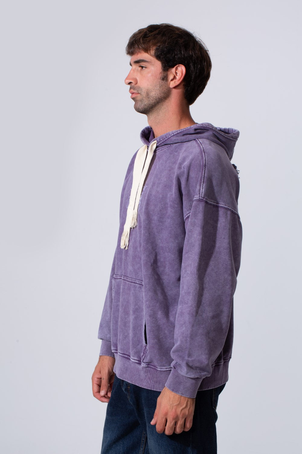 Men's Oversized Tomato Store Washed Hood Sweatshirt With Front Kangaroo Pocket And Back Text Print